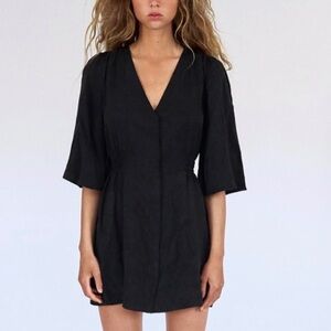 Zara Charcoal Button Down Mini Dress Gothic Dark Academia Whimsy Wednesday Sz S